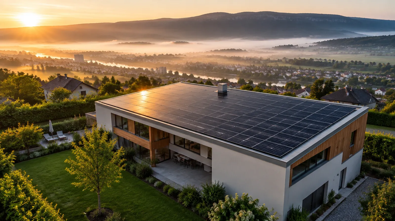 Solardach bei Sonnenaufgang